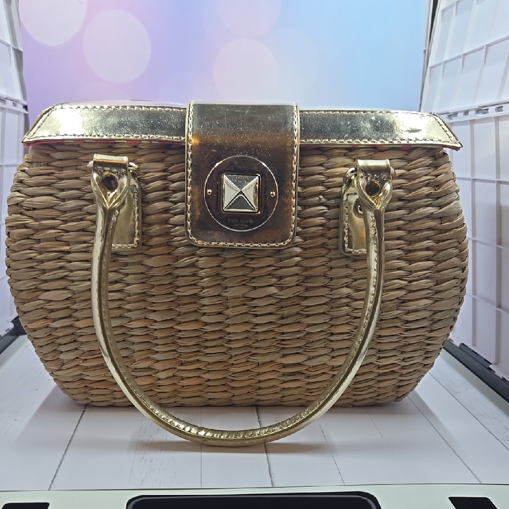Kate Spade Gold and Tan Woven Handbag